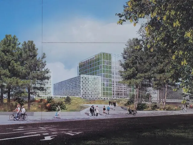 This is a poster. In this poster there is a picture of a city. There are group of people walking...